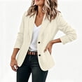 thumbnail image 2 of Women's Solid Lapel Blazer Jacket, Long Sleeve Button Front Suit Coat with Pockets, Casual Business Outerwear Beige S(S), 2 of 6