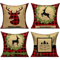 Christmas Red Gold Throw Pillow Covers Buffalo Check Plaid Cushion Cases Happy New Year Décor 20x20 Deer PiIlowcase Tree Prints Xmas Decorations for Sofa Couch Bed