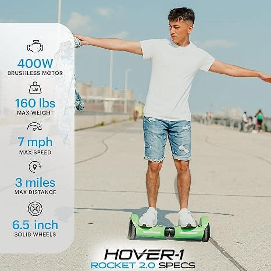 Hover 1 Rocket 2.0 Fastest Hoverboard LED Lights 7 mph Max Speed Green for Teens Walmart