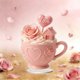 thumbnail image 4 of Regalo romántico de adorno de taza de té | Decoración acrílica en forma de corazón 15cm | Juego de tazas de té con temática de amor, platillo a juego, cuchara para remover | Acabado brillante, 4 of 4