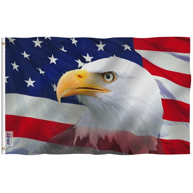 ANLEY Fly Breeze 3x5 pies Bandera decorativa de águila calva de EE. UU. - Color vivo y resistente a la decoloración UV - Encabezado de lienzo y doble costura - Banderas patrióticas de águila