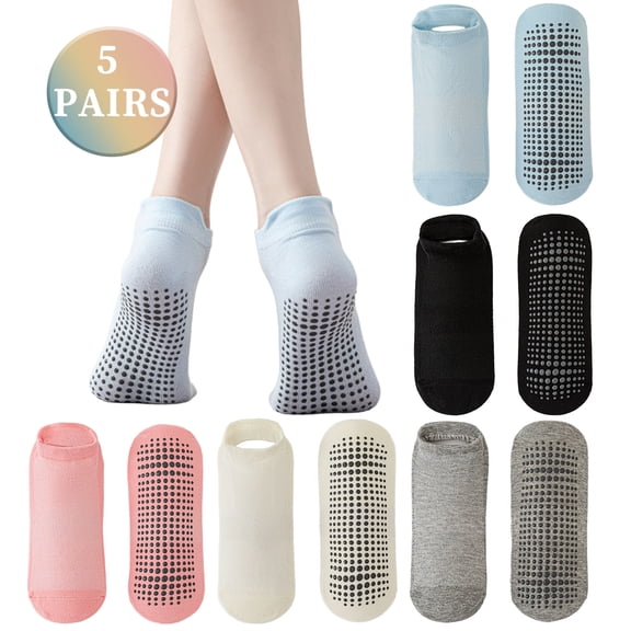 Non-Slip Yoga Socks 5 Pairs Cotton Grip Socks for Women Pilates Barre Ballet Workout