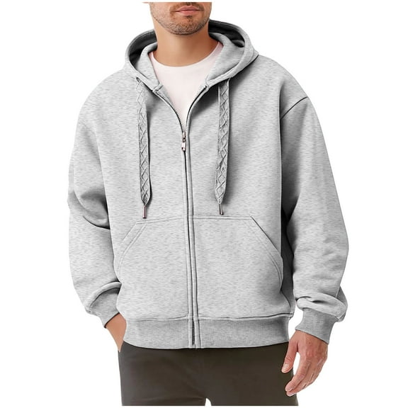 YLSDY Mens Full Zip Fleece Hoodies Midweight Long Sleeve Drawstring Workout Gym Hooded Sweatshirt with Pockets Gray S