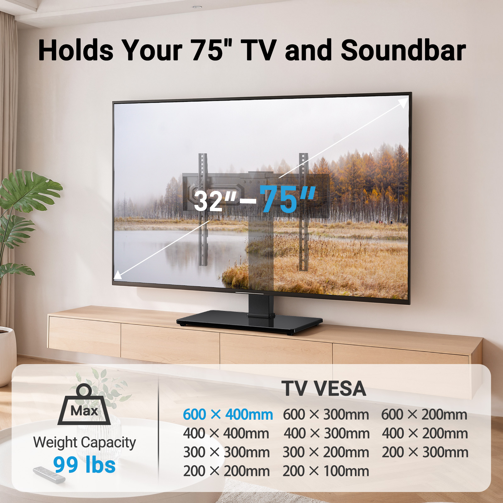 MountFTV Universal Tabletop TV Stand 32-75", Max 99 lbs photo 8