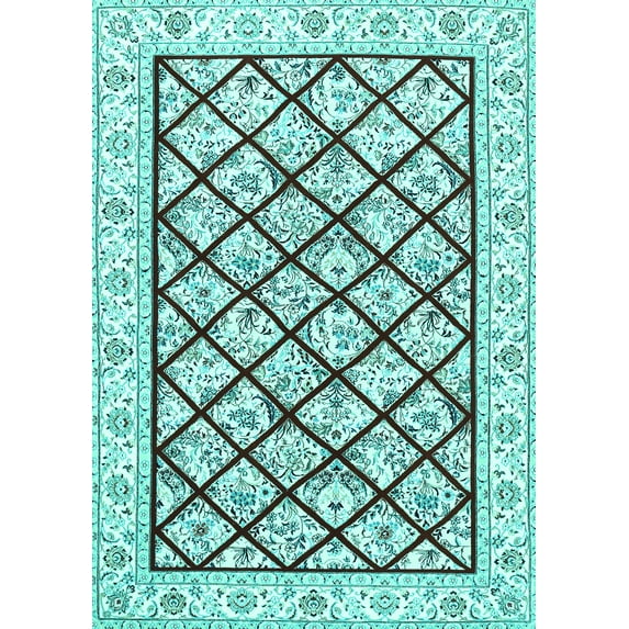 Ahgly Company Machine Washable Indoor Rectangle Persian Turquoise Blue Traditional Area Rugs, 7' x 10'
