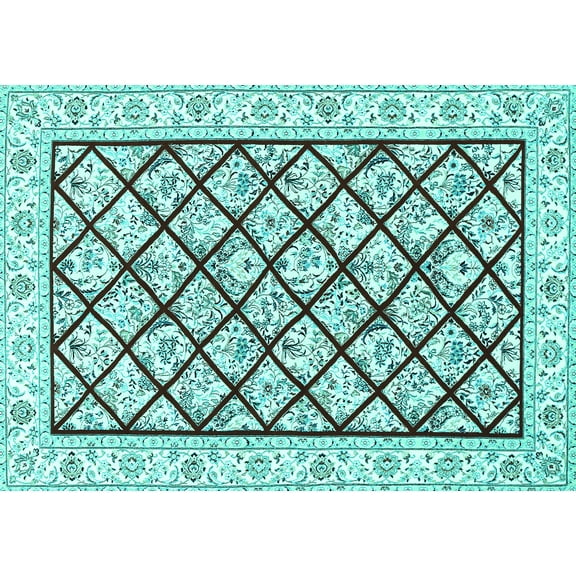 Ahgly Company Machine Washable Indoor Rectangle Persian Turquoise Blue Traditional Area Rugs, 5' x 7'
