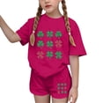 thumbnail image 1 of Vestido de Manga Corta para Niños Día de San Patricio Impreso Cuello Redondo de Dos Piezas con Pantalones Cortos, Cómoda Mezcla de Poliéster Spandex, 1 of 6