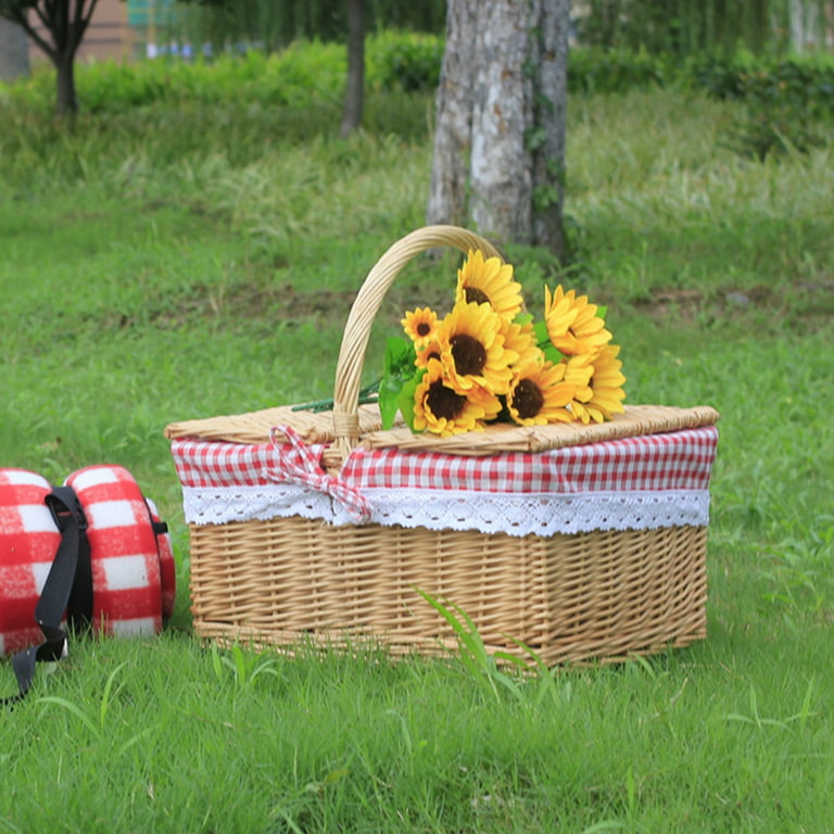 Sardfxul Picnic Basket Rattan Picnic Basket with Lid Food Storage Container  for Spring Picnic for Family Camping Gatherings