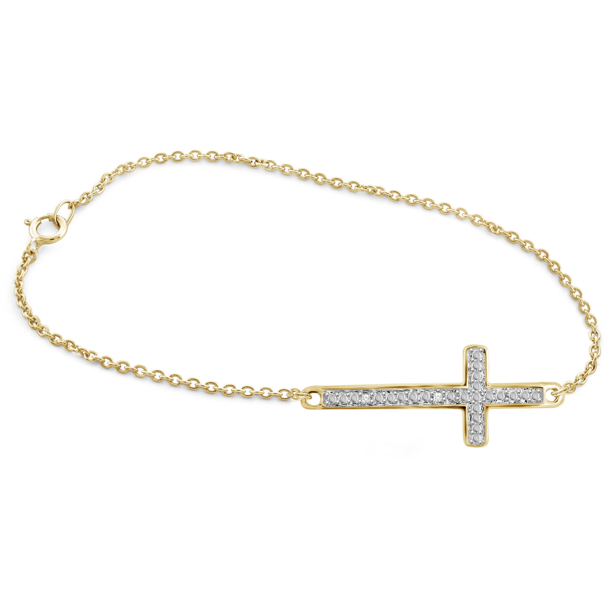 JewelersClub - White Diamond Accent 14kt Gold-Plated Cross Bracelet, 7.