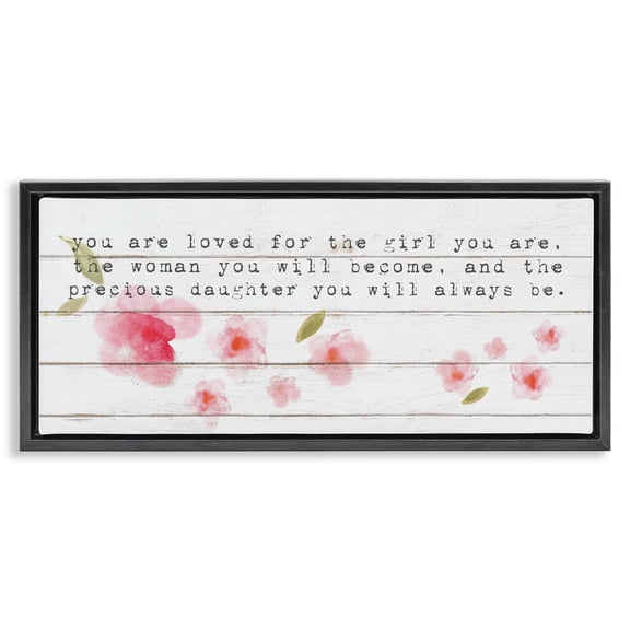 Stupell Industries Farmhouse Precious Daughter with Pink Flowers Black Floating Frame Canvas Art, 25 x 11, by Lil' Rue