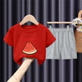 thumbnail image 4 of Yutgune Toddler Girl Back to School Cute Summer Cotton Outfits Watermelon Print Short Sleeve T-Shirt and Shorts 2 Piece Set, 2-8 Years, 4 of 5