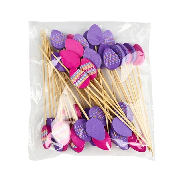 100 piezas de adornos de madera para tartas, decoración de comida, sándwiches, brochetas de barbacoa, postres, palillos de frutas para bodas, Pascua, fiestas de verano Huevo