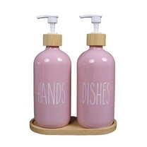 Glass Soap Dispenser Set Hand Soap & Dish Soap Dispenser Combo with Base Pink