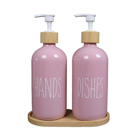 Glass Soap Dispenser Set Hand Soap & Dish Soap Dispenser Combo with Base Pink