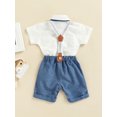 thumbnail image 5 of Musuos Baby Boy Gentleman Suit, 0-3 Years Long Sleeve Lapel Neck Button Romper Shirt with Suspender Pants Spring Summer Outfit, 5 of 10