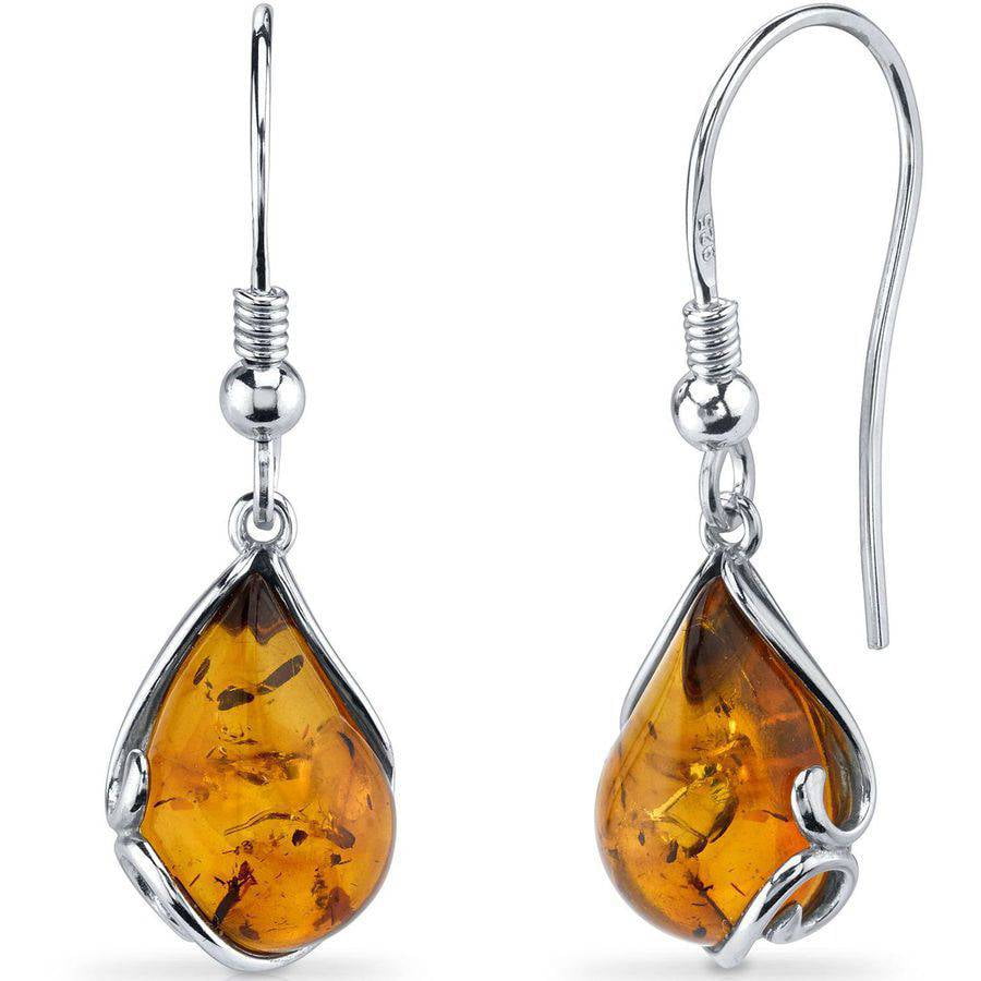 Teardrop Orange Amber Drop Earrings in Sterling Silver - Walmart.com