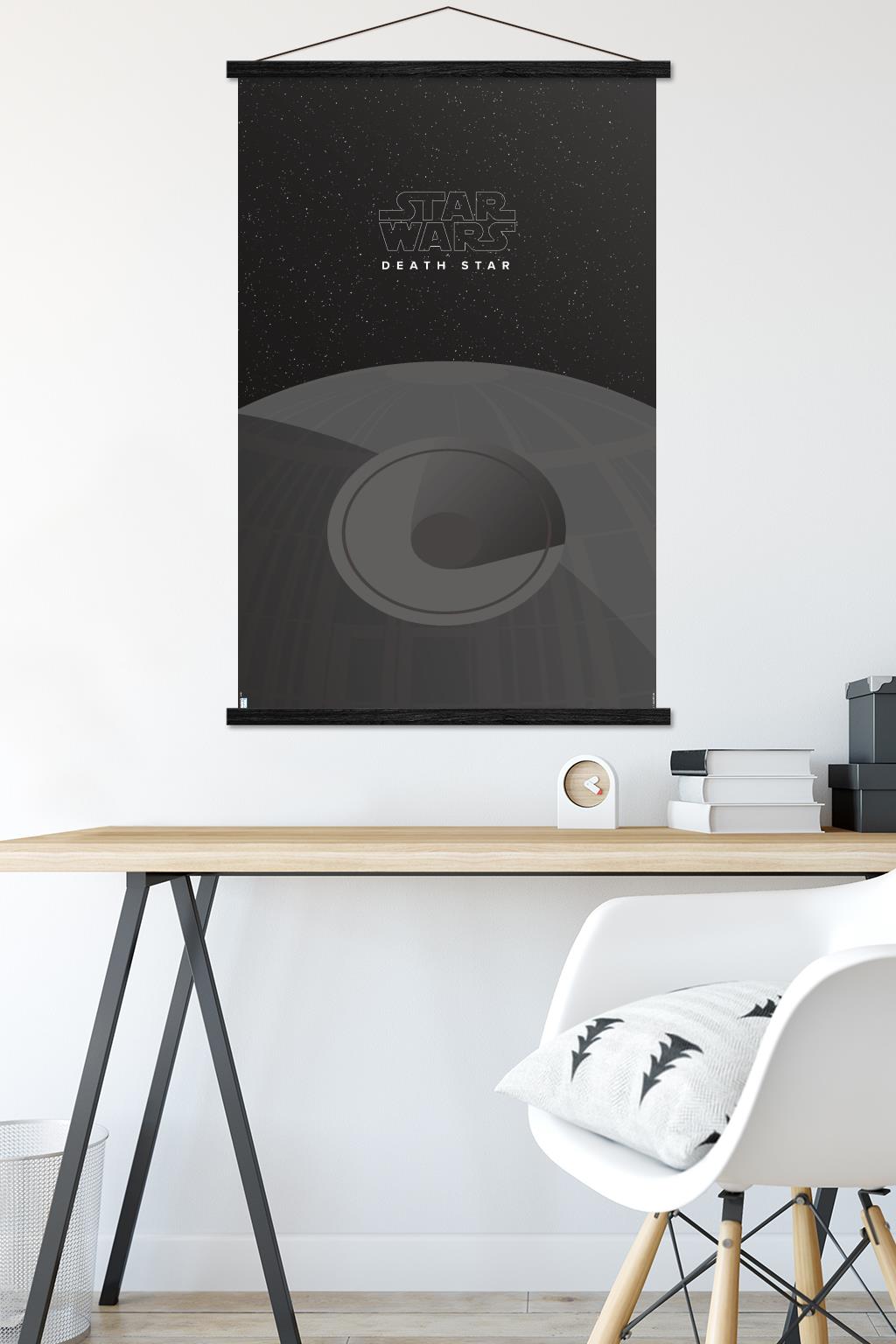 Star Wars: Saga - S. Preston Minimalist Death Star Wall Poster with Wooden Magnetic Frame, 22.375" x 34"