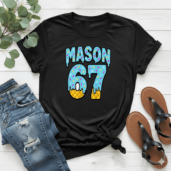 Six Seven Ice Cream Drip Mason 67 Meme Halloween on Back Unisex T-Shirt, up to Size 5XL