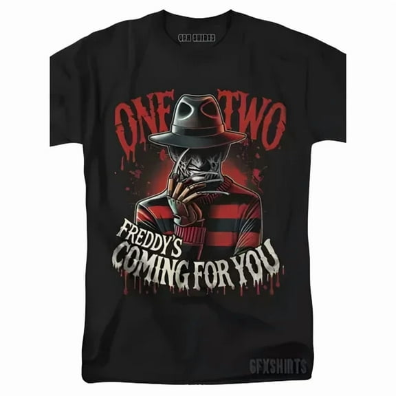 Men's Casual Street Style T-Shirt with Freddy Krueger "One Two Coming for You" Graphic Print - 100% Cotton