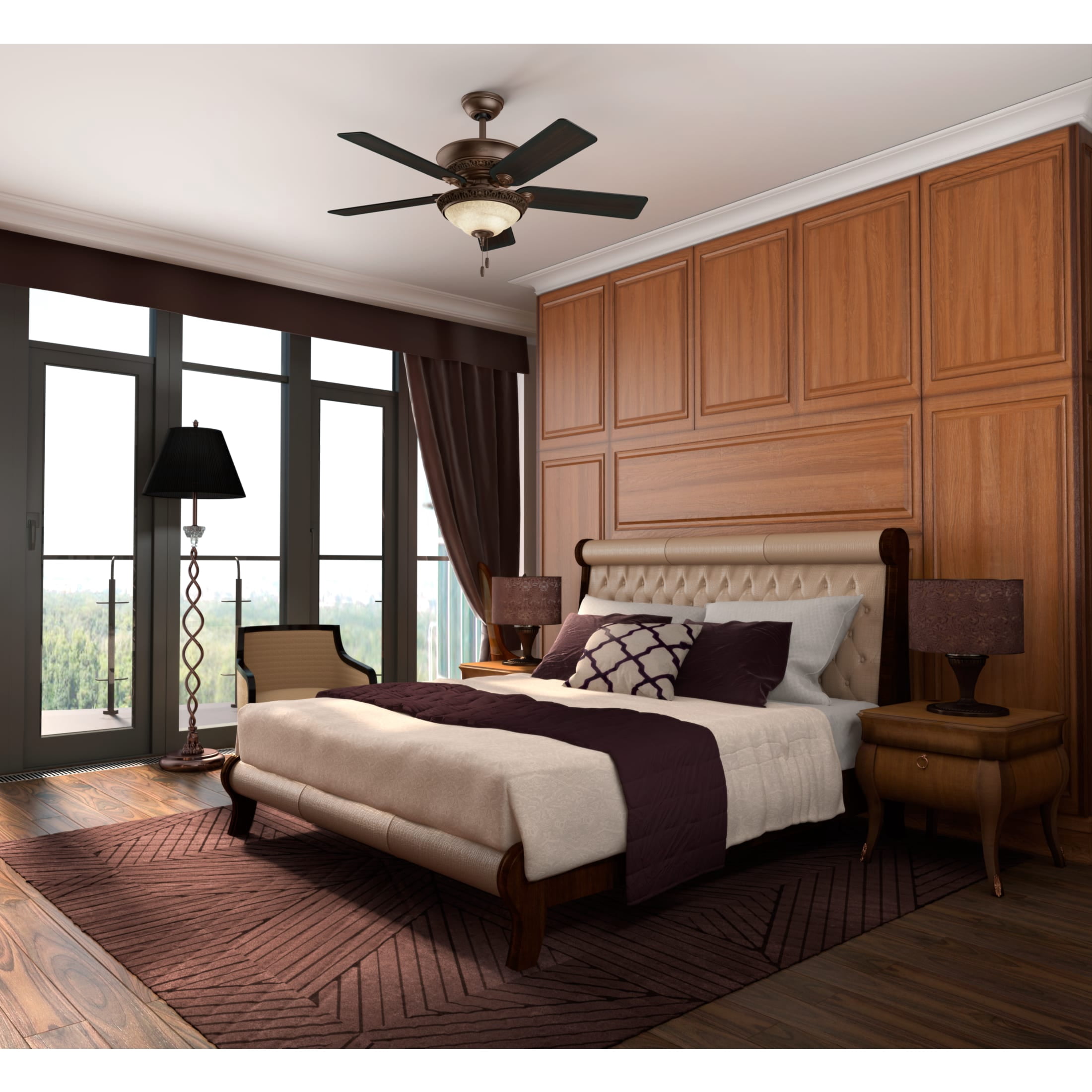 Hunter 52 inch Indoor Ceiling Fan with LED Light - Brown Ceiling Fan with Pull Chain, For Bedroom or Living Room, Standard Mount, No Remote, 5 Blades - Italian Countryside 53200, P.A. Cocoa