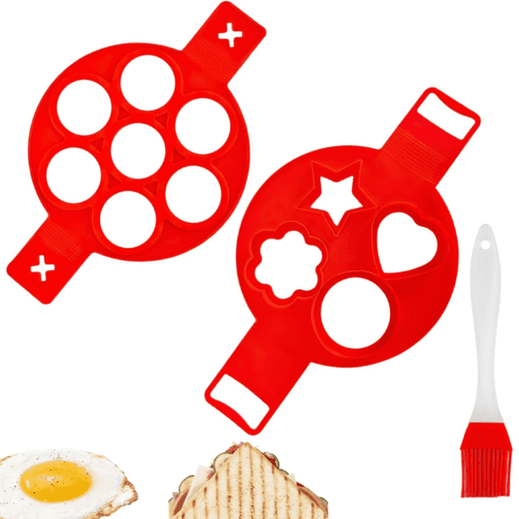 Silicone Egg Rings, 3 Pack Nonstick Egg Cooking Rings, 100% Food Grade Egg Mcmuffins Mold for Frying Eggs, Pancake and Omelet (Red)