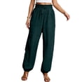 thumbnail image 2 of Casual Pants for Women 2026 Spring Fall Cotton Linen Elastic High Waist Drawstring Straight Leg Pants with Pockets, 2 of 5