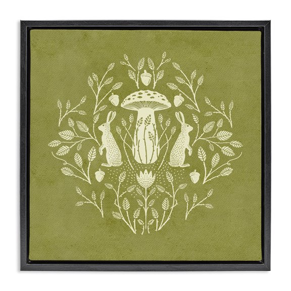 Stupell Industries Bohemian Cottagecore Mushroom & Rabbits Black Floating Frame Canvas Art, 18 x 18, by Katie O'Shea