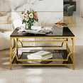thumbnail image 3 of Harper & Bright Designs Modern Glass Coffee Table with Lower Shelf, Square Gold Center Table with Storage for Living Room, Black, 3 of 15