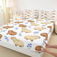 thumbnail image 4 of Erosebridal Cute Animal Capybara Kid Queen Sheet Sets, Blue Flower Bed Set, White, 4pcs, 4 of 5