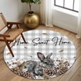 thumbnail image 2 of Large Round Rug 8Ft Washable Non-Slip, Rabbits Pine Cone Circle Area Rugs for Living Room Bedroom, Sweet Home Texture Grey Plaid Farmhouse Indoor Floor Mats Carpet Runner for Home Decor, 2 of 8