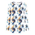 thumbnail image 5 of Betivan Fall Clearances-Tops Womens Fashion Blue and White Porcelain Printed Long Sleeve Tops Pleated Fall Tunic T-Shirts Chinoiserie Crew Neck Hide Belly Blouses, 5 of 7