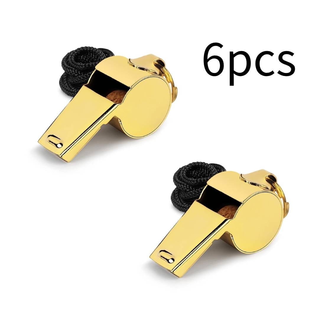OFEFE Gold Whistle with Lanyard (Pack of 6) - Loud 120dB Stainless Steel Sports Whistle, Durable Metal Referee Whistle for Football, Basketball, Soccer, Coaching, Lifeguard, Emergency