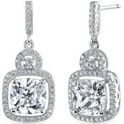 2.95 ct Cushion Cut Cubic Zirconia Drop Earrings in Sterling Silver