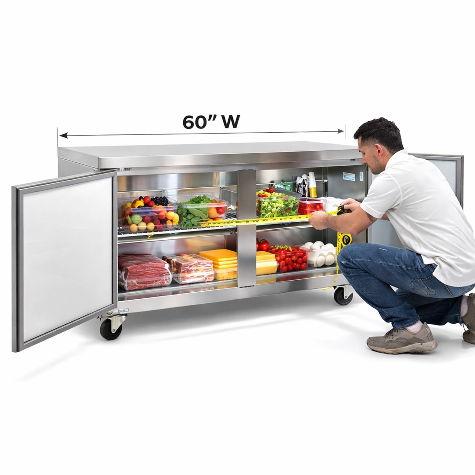 NSF 60" Commercial Undercounter Refrigerator – 2 Door Stainless Steel Worktop Cooler