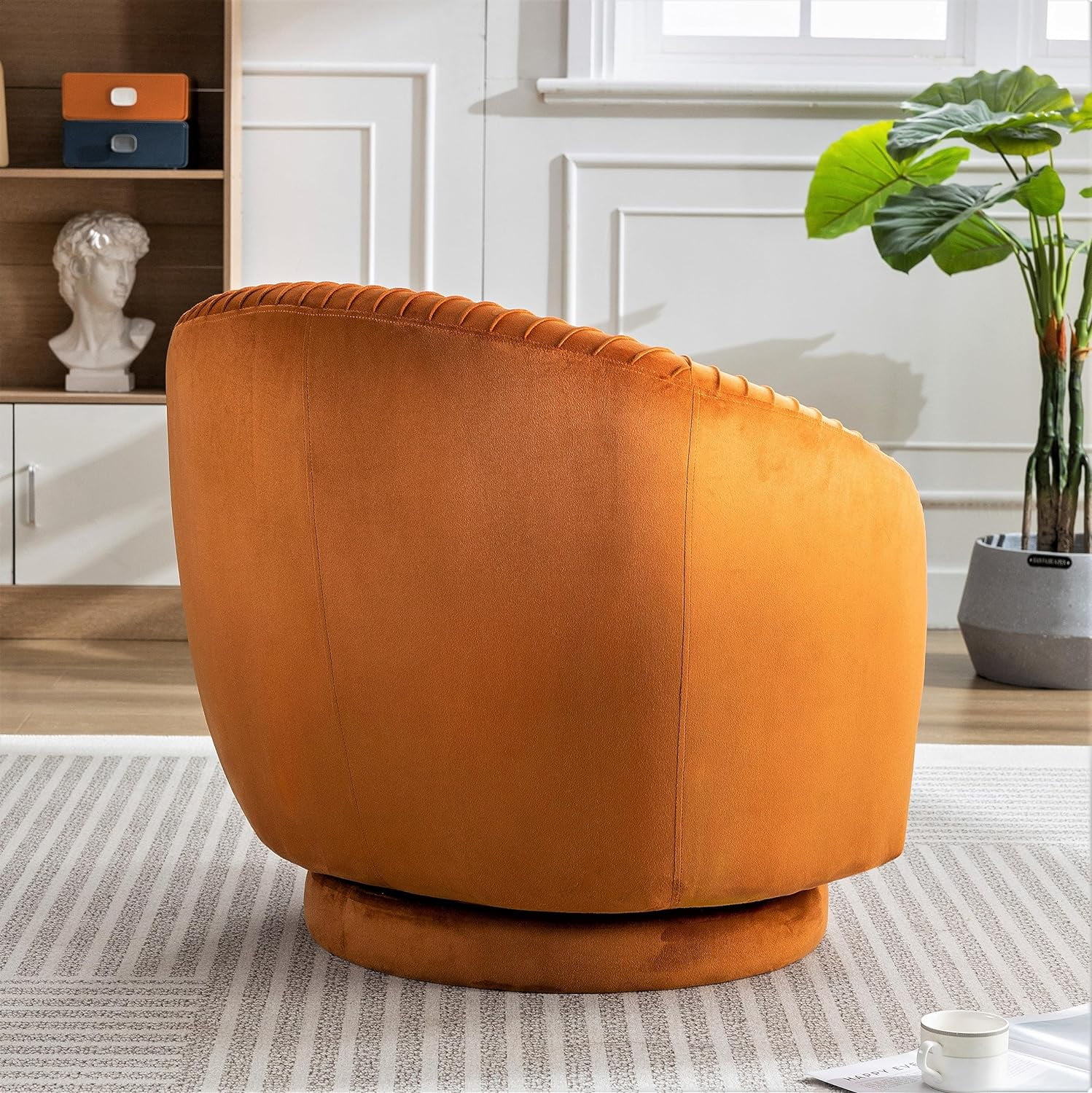 US Pride Furniture Modern Barrel Swivel Chair with Plush Velvet Upholstery and Smooth 360° Rotation, Round Accent One-Seater Sofa for Living Room, Bedroom and Office