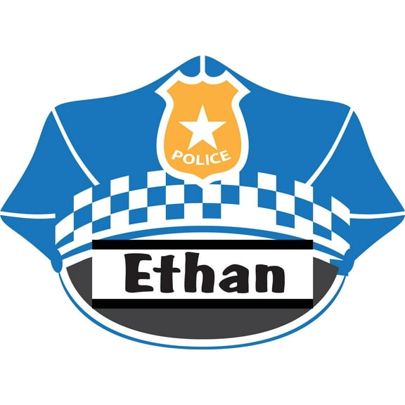 Personalized Name Vinyl Decal Sticker Custom Initial Wall Art Personalization Decor Boy Policeman Cop Hat Cap 12 Inches x 12 Inches