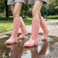 thumbnail image 6 of Women Transparent Glossy Tall Mid Calf Rain Boots Side Embossed Dot Decor Slip On Non Slip Waterproof PVC Wellies for Daily Rainy Wear Pink 40, 6 of 9