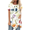 thumbnail image 2 of Wycnly Womens Tops Dressy Casual Side Button Down Slit Fashion Irregular Hem Pullover Tunic Shirts Summer Short Sleeve Round Neck Tops Floral Blouse Yellow l, 2 of 5