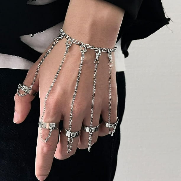 Punk Chain Tassel Bracelet With Slave Finger Rings Gothic Chain Hand Harness Hip Hop Rings Hand Chain Kurapika Chain Bracelet For Women Girls Walmart en linea