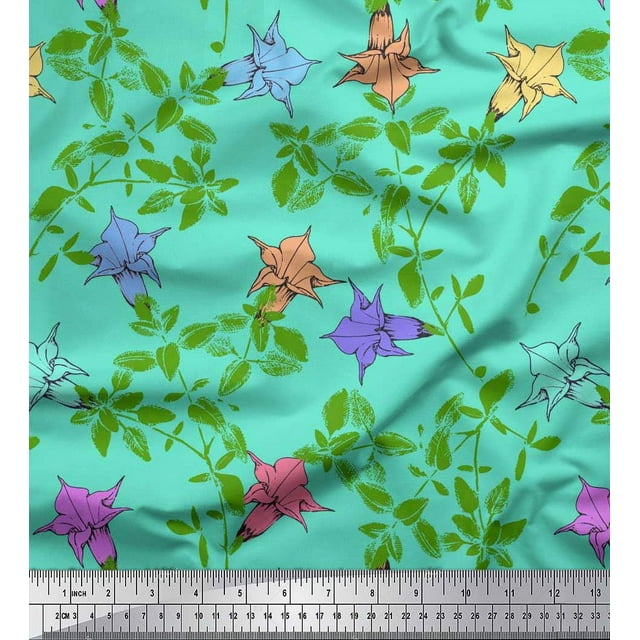 Soimoi Polyester Crepe Fabric Leaves & Bell Floral Fabric Prints by Yard 42 Inch Wide