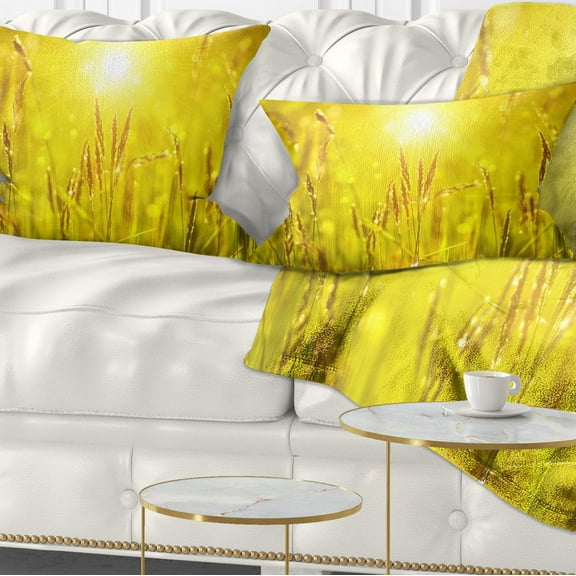 Designart Yellow Grass Flower at Sunset - Landscape Printed Throw Pillow - 12x20