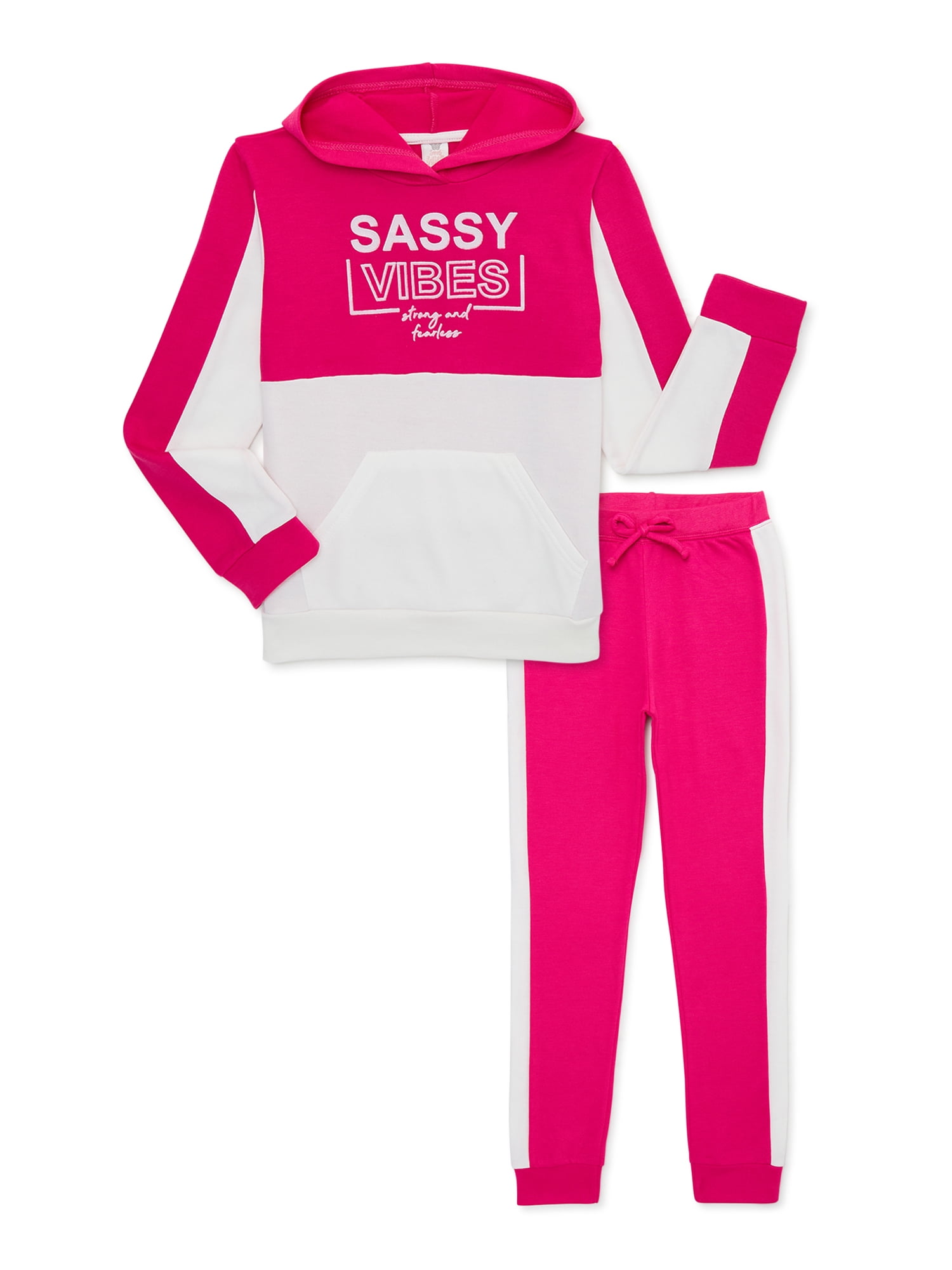 Sweet Butterfly Girls Color Block Hoodie and Jogger 2-Piece Outfit Set