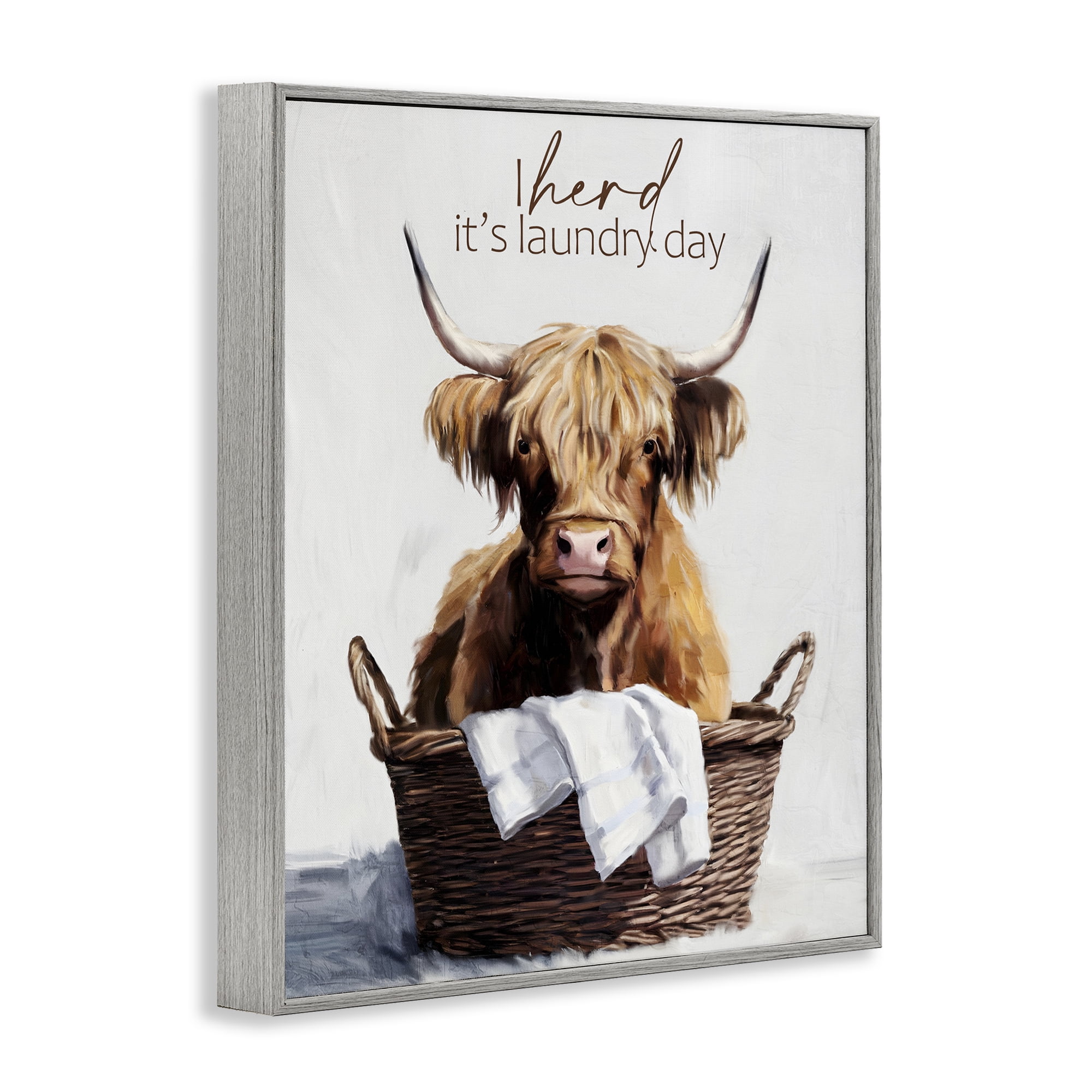 Herd It's Laundry Day Gray Framed Giclee Art, design by Kim Allen