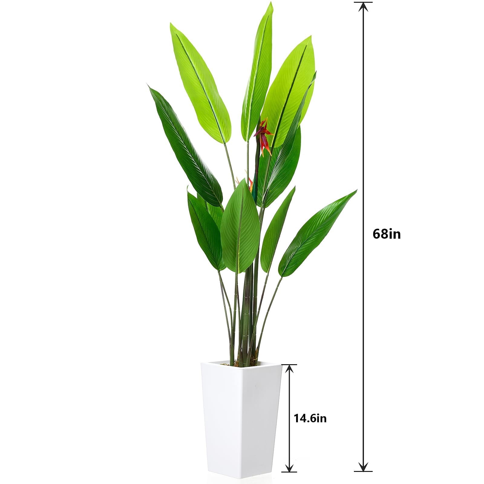 Accreate Faux Banana Tree Artificial Plant, Fake Potted Tropical Evergreen with Tall White Planter for Living Room, Entryway, Porch, or Office
