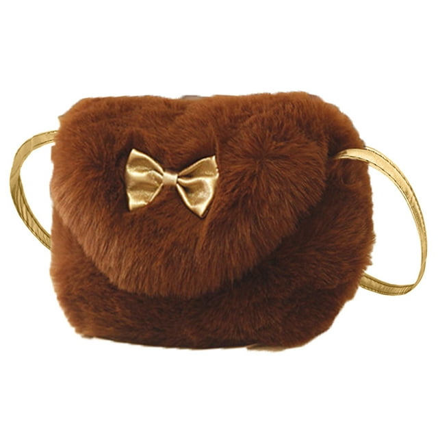 Bolsos de hombro mini peludos con nudo de lazo para niñas y niños pequeños Bolsos cruzados