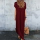 thumbnail image 4 of Qarigey Vestido de mujer con cuello en V Abertura Vestido largo Chica Ropa de manga corta Vestidos Vino rojo L, 4 of 6