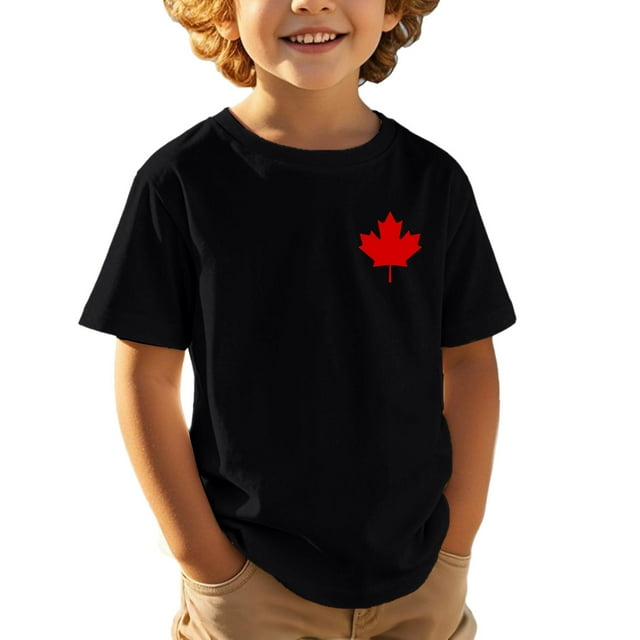 T-shirt à Manches Courtes Décontracté et Tendance de Sport pour Tout-Petits Garçons, Imprimé de Feuille d'Érable de la Fête Nationale Canadienne, Vêtements Taille 4-5T