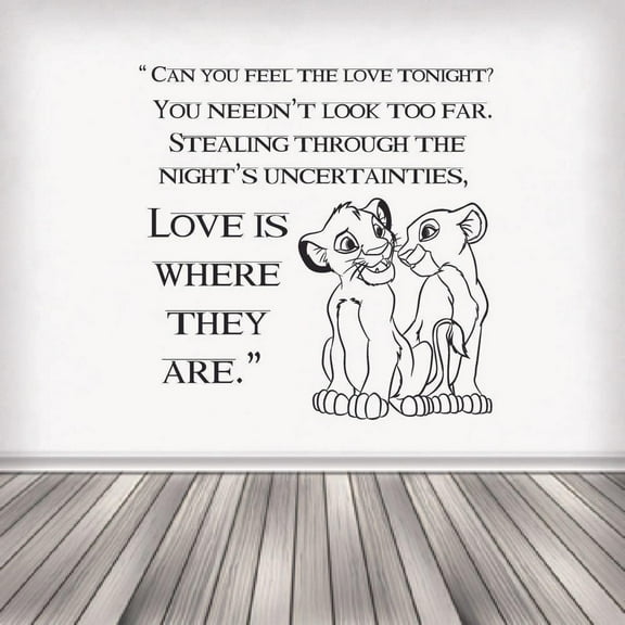 Feel The Love Lion King Quote Disney Cartoon Quotes Wall Sticker Art Decal for Girls Boys Room Bedroom Nursery Kindergarten House Fun Home Decor Stickers Wall Art Vinyl Decoration Size (40x40 inch)