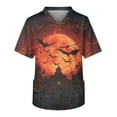thumbnail image 2 of MLQIDK Halloween Scrub Tops Men Nurse Uniform Shirts Short Sleeve Funny Spooky Season Working Uniform Fun V Neck Scrub Shirts Pumpkin Ghost Bat Printed Nurse Uniforms Wine M, 2 of 4