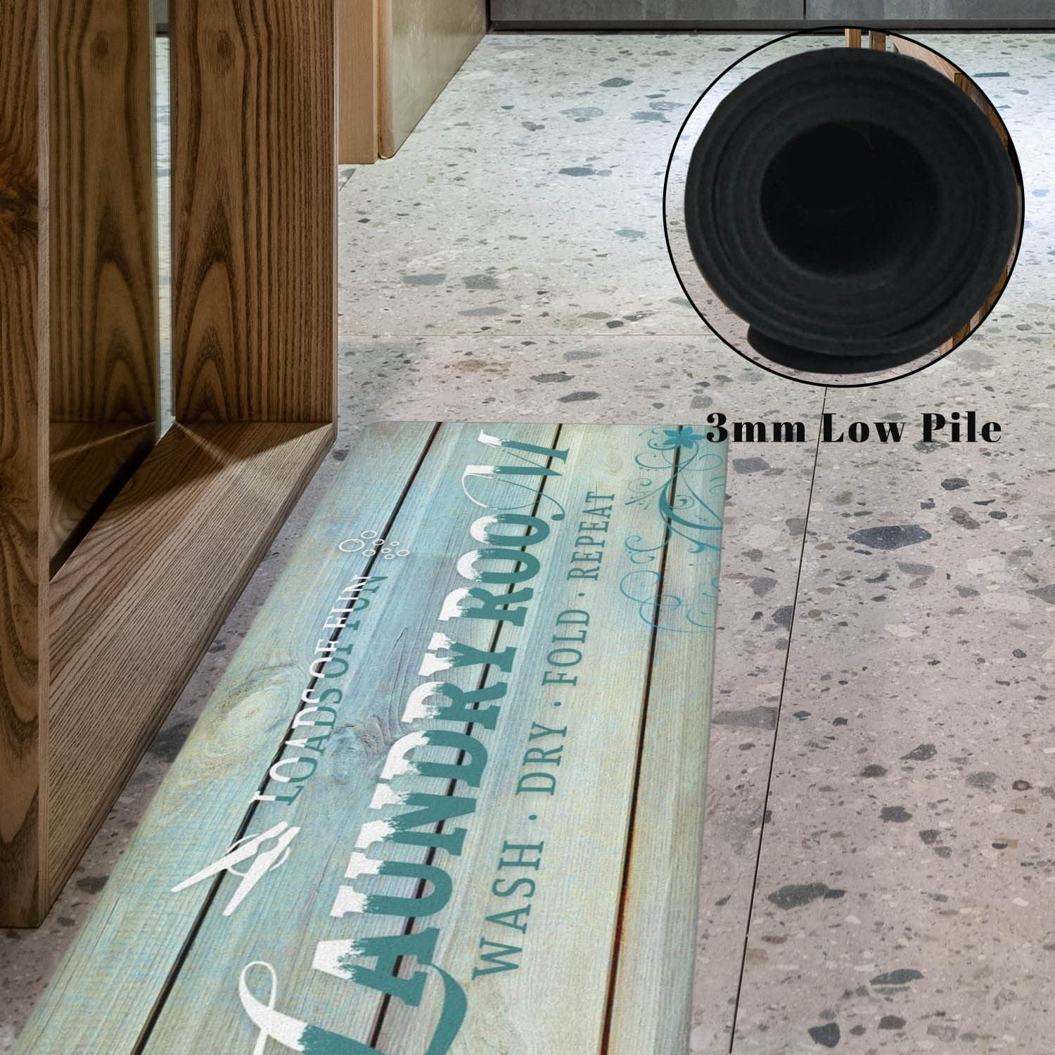 Laundry Room Rug Runner, Teal Laundry Mat, No Slip Laundry Room Mats Rubber Area Rug for Laundry Room Kitchen Bathroom, Farmhouse Laundry Room Decor and Accessories, Laundry Room Mats for Floor 20x48
